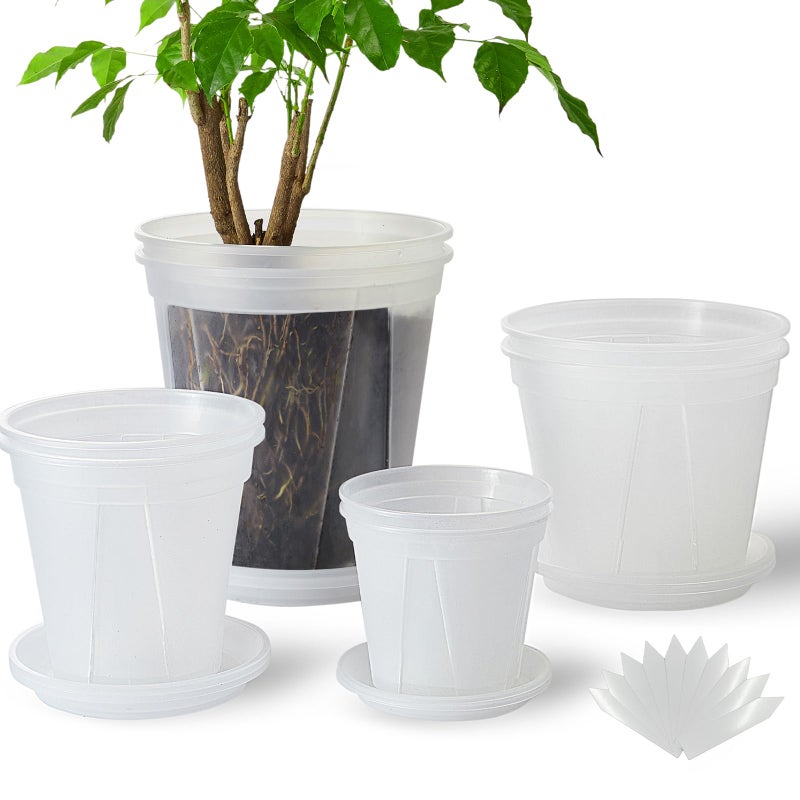 TineDew Large Clear pots for Plants 8 Sets 5/6/7/8 inch Thick Plastic Nursery pots for Plants with Drainage Holes for Monstera Plant Live Succulents etc - Indoor and Outdoor use - Image 1
